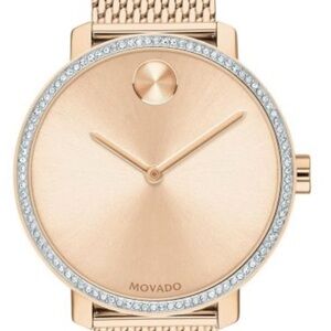 Movado BOLD Crystal Bezel Pale Rose Gold-Tone Mesh Bracelet women’s Watch